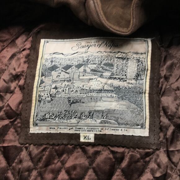 Vintage Sawyer of Napa Leather Hooded Leather Jacket Coat Mens XL Brown Hooded - Picture 3 of 10